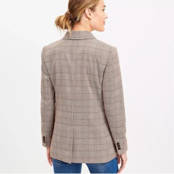 Loft Women's Double Breasted Tan Plaid Blazer - Picture 2 of 3